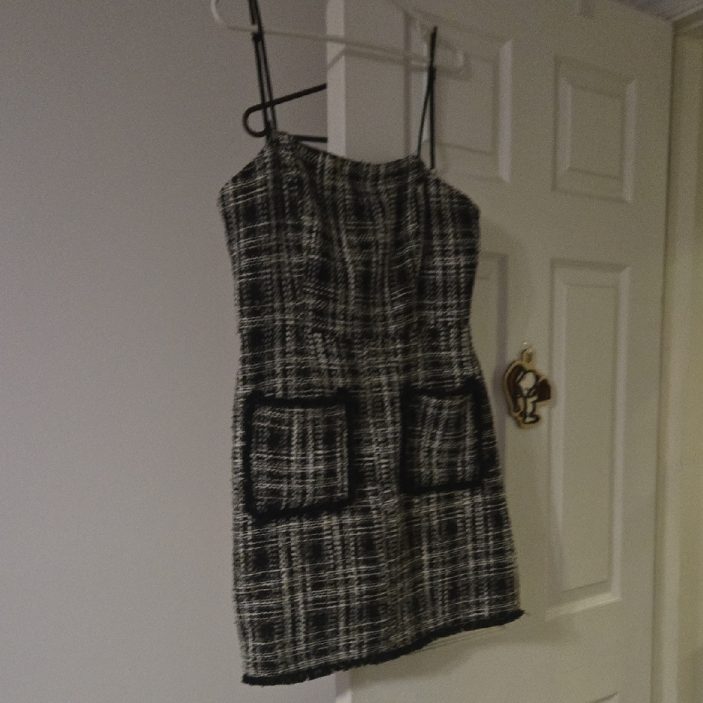 Showpo Black and White Tweed Mini Dress